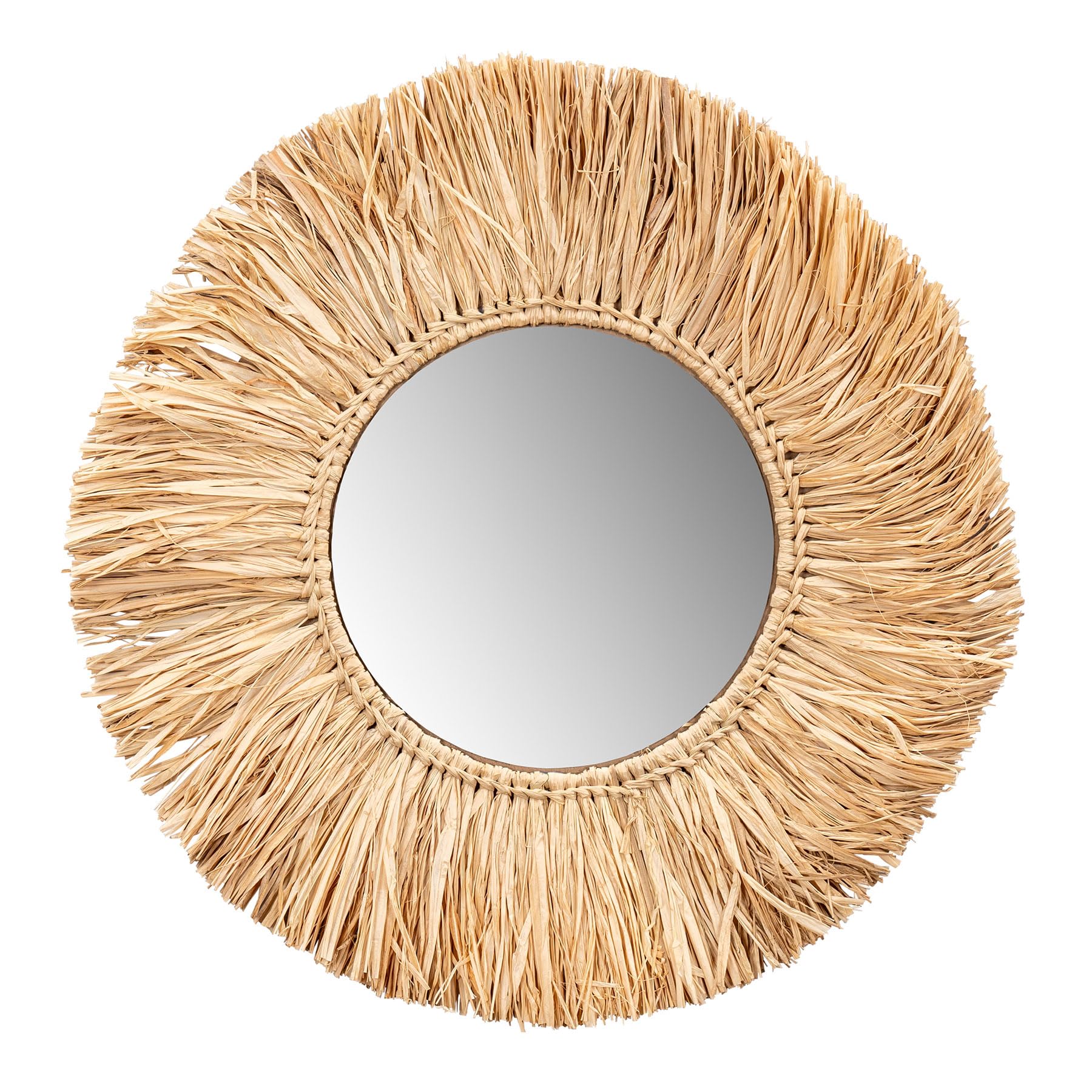 Miroir rond en jonc de mer Ø 50 cm Levandeo pour mur de couloir style bohème