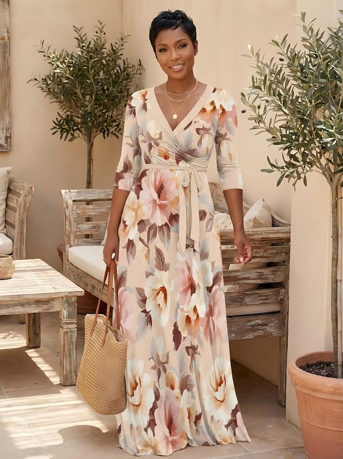 PINKPATTY Women's Plus Size Maxi Dress 3/4 Sleeves Casual Flowy Long Dress for Vacation with Pockets - Image 3