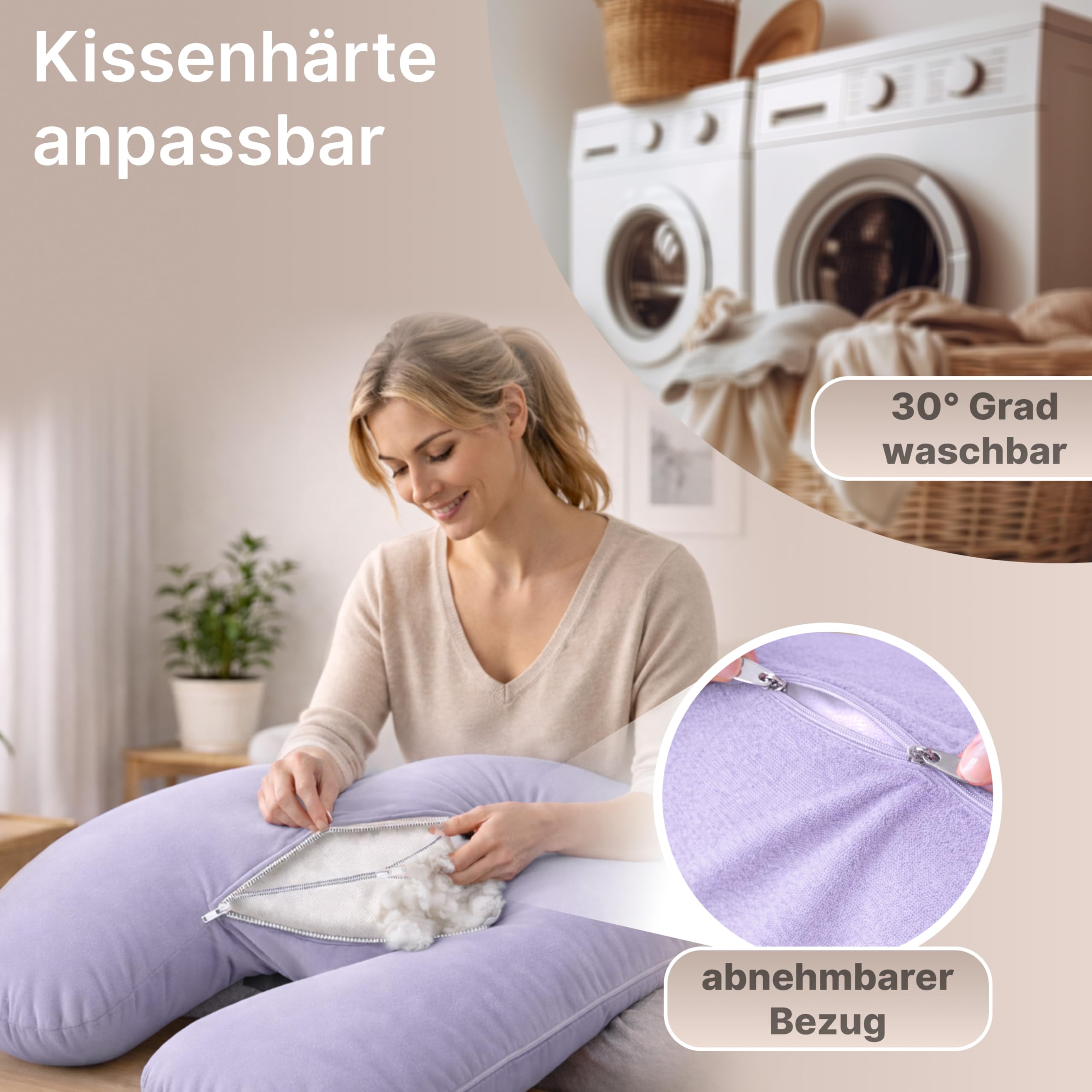 ELONEO NEU Seitenschläferkissen mit Bezug | Stillkissen | Schwangerschaftskissen XXL | Pregnancy Pillow | Komfortkissen für die Schwangerschaft | Lesekissen waschbar, lila