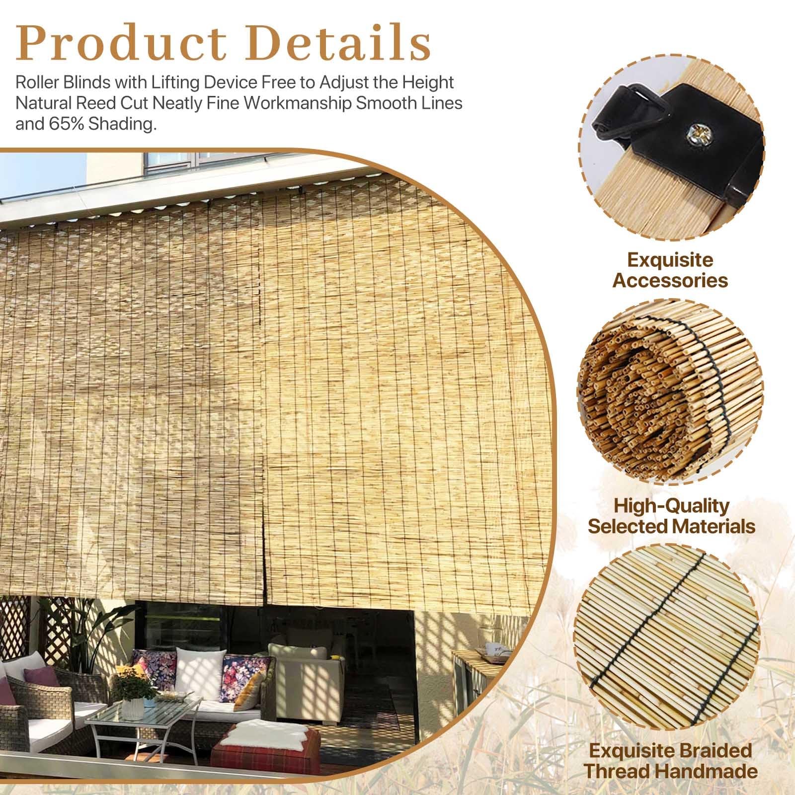 Naturel Store Bambou Extérieur Terrasse Store Enrouleur Bambou 100x200 120x160 150x180 150x200cm Rideau De Roseau Avec Levage Rideau De Porte Bambou Anti-UV Store Vénitien Pour Fenêtre Interieur(W120c