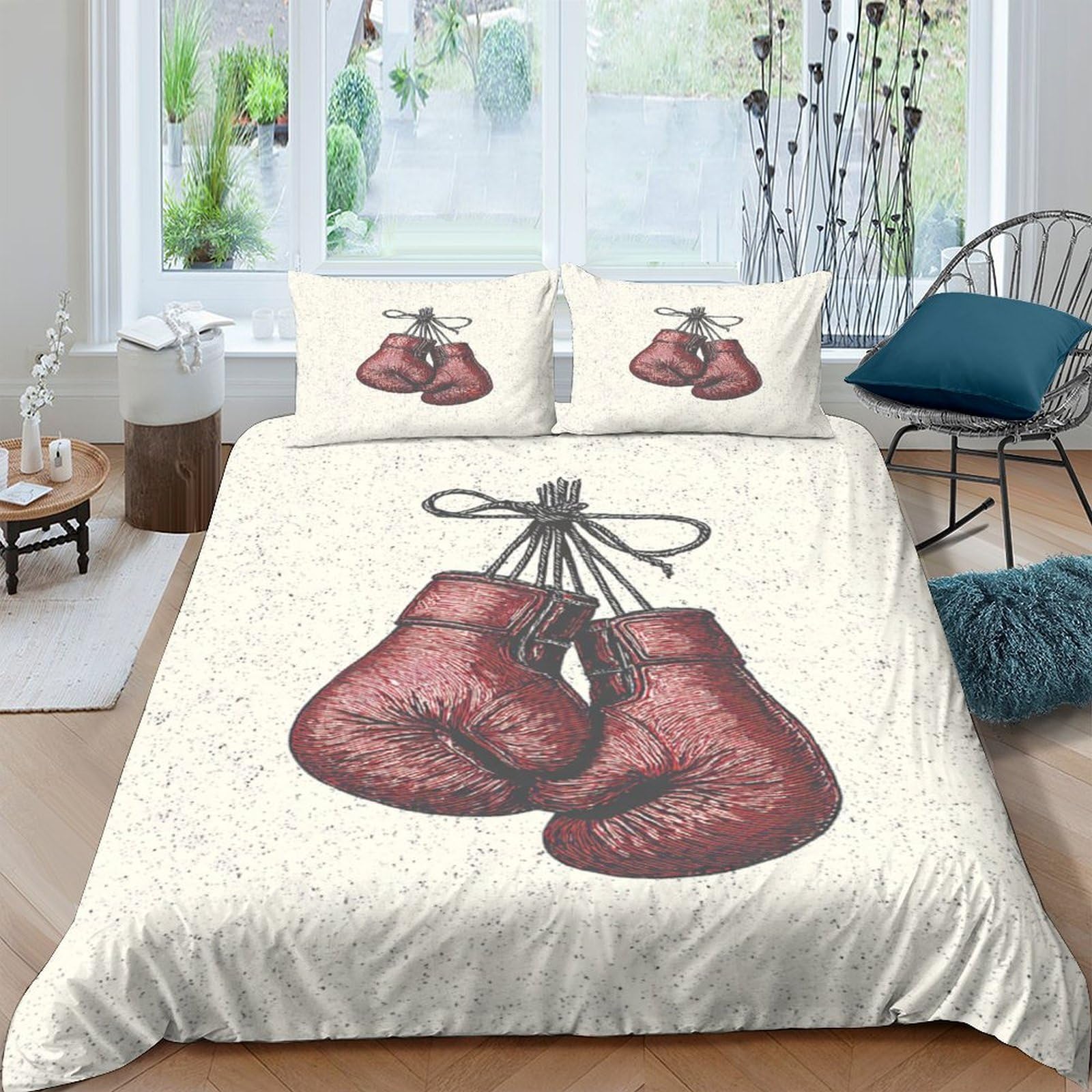Ctjqhvkz Style-9 3D Printed Vintage Boxing Gloves Fitted Sheet Microfiber Soft Breathable Sports Theme Bed Cover For Bedroom Guest Room Decor Single（135X200cm）