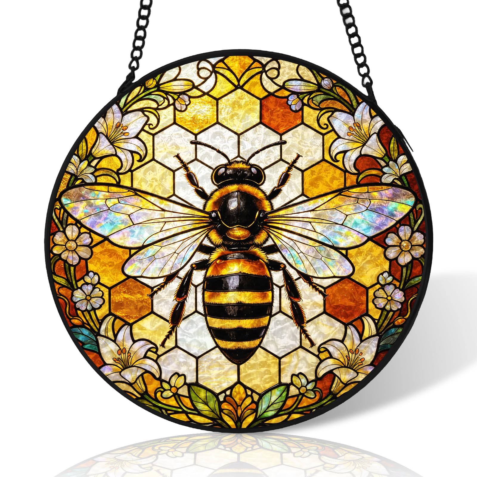 Atrapasueños de cristal de abeja de 25 cm con detalles en color negro