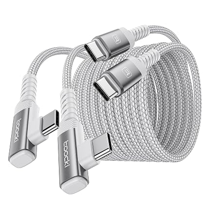 toocki Kabel USB C kątowy 60 W, 3 M, 2 szt. Kabel USB C do typu C 90 stopni, szybkie ładowanie z PD3.0 QC3.0 do iPhone 15 Plus Pro Max, MacBook Pro, iPad Galaxy S24 Plus Ultra S23, biały