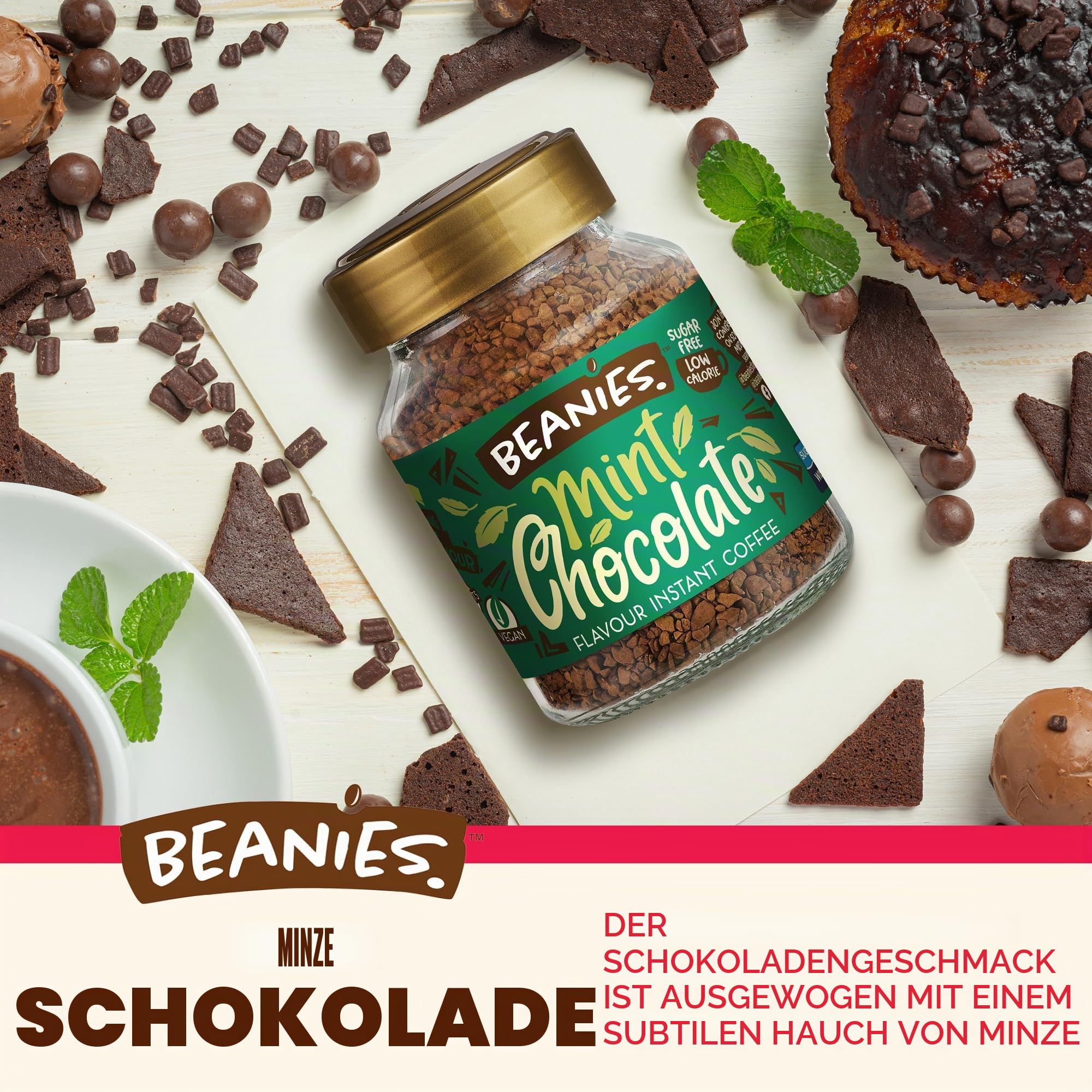 Beanies Flavour Instant Coffee – Mint Chocolate Instant Coffee, 50 g Jar