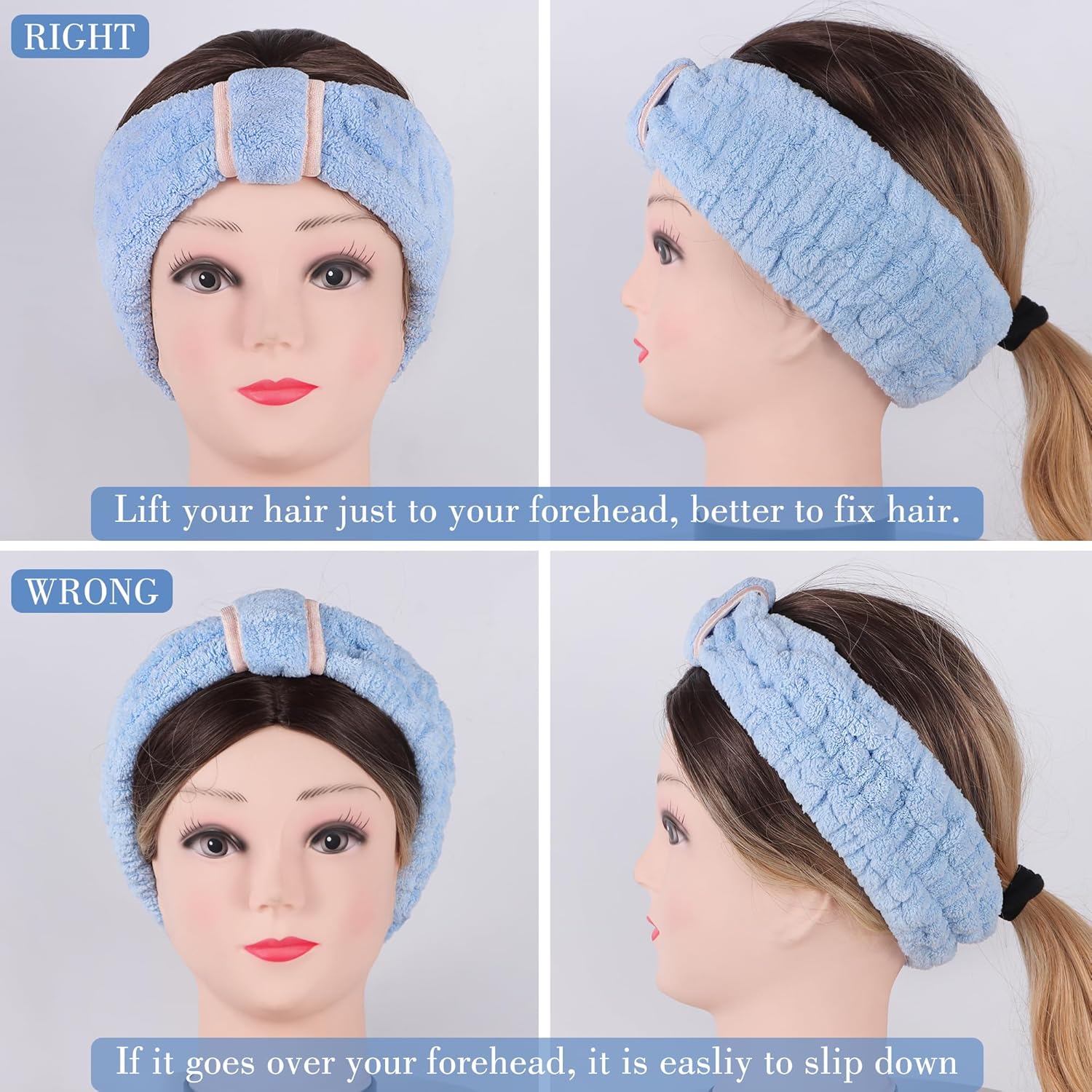 9 Pcs Spa Headband for Washing Face,Skincare Headband and Wristband Set,Women Teen Girls Facial Hairbands for Washing Face, Makeup, Sports, Yoga (apricot + blue + orange pink) - Image 8