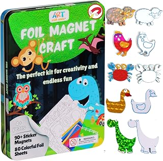 Foil Fun Art Kit for Kids - Reusable Animal Foil Art for Girls & Boys, DIY Mess-Free Girls Craft Kit w/Magnets, Ideal Travel Toy & in Car Christmas Gift for Kids Ages 4 5 6 7 8 9 10 11 12
