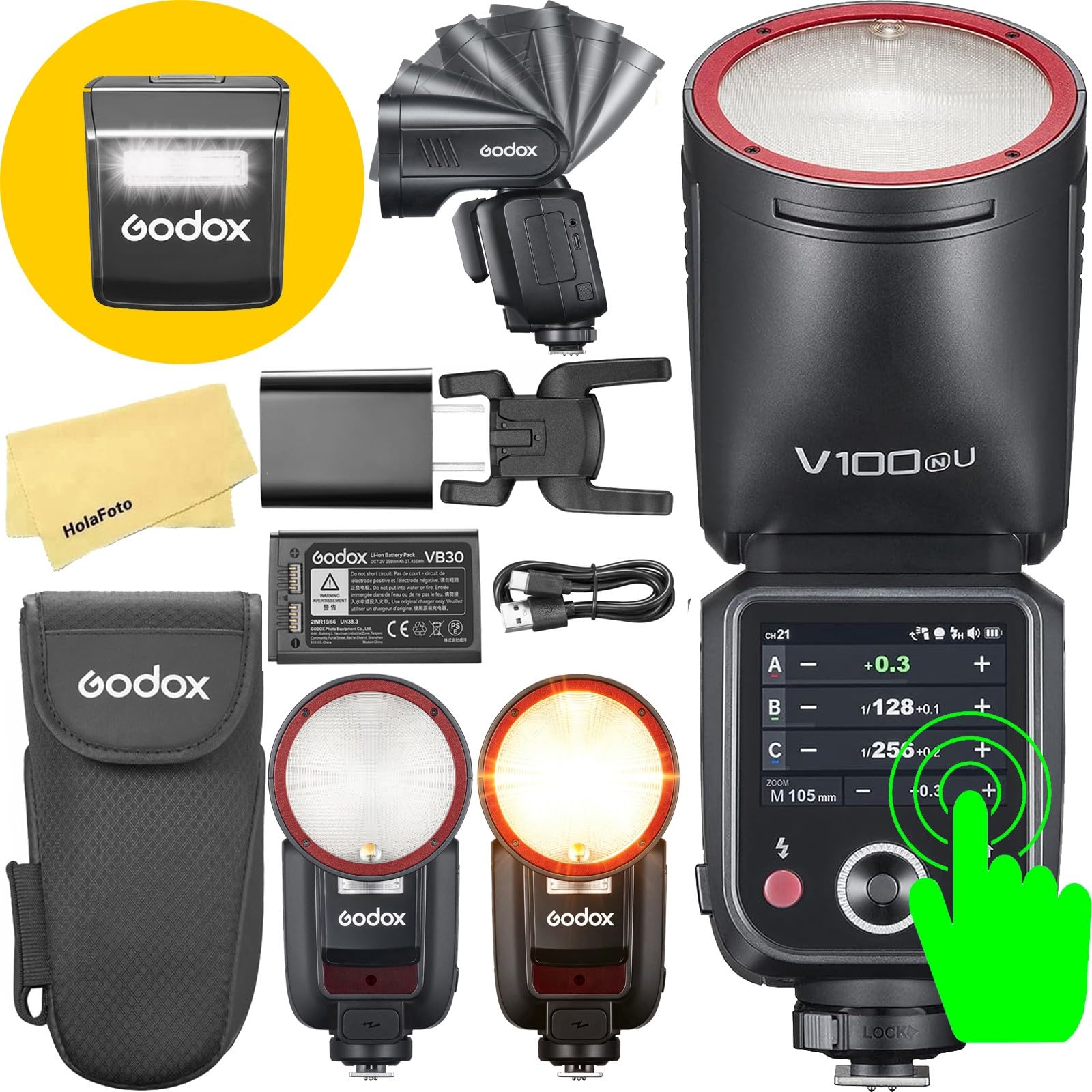 GODOX V100N V100 N Flash Cobra à Tête Ronde pour Nikon Appareils Photo,100Ws 2.4G TTL HSS 1/8000s,400 éclairs à Pleine Puissance,7,2V/2980mAh Li-ION Batterie,1,7s Temps Recyclage,LED Pilote Lampe