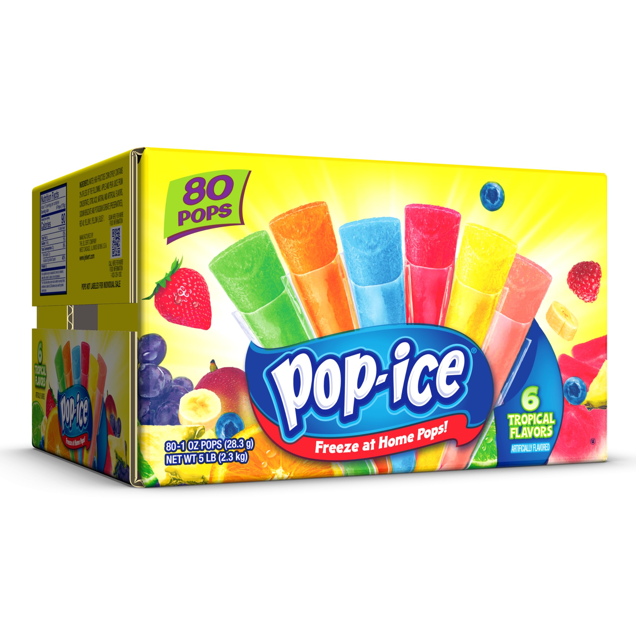 Pop Ice Popsicle Tropical Variety Pack of 1 Oz Freezer Bars, 80 Count