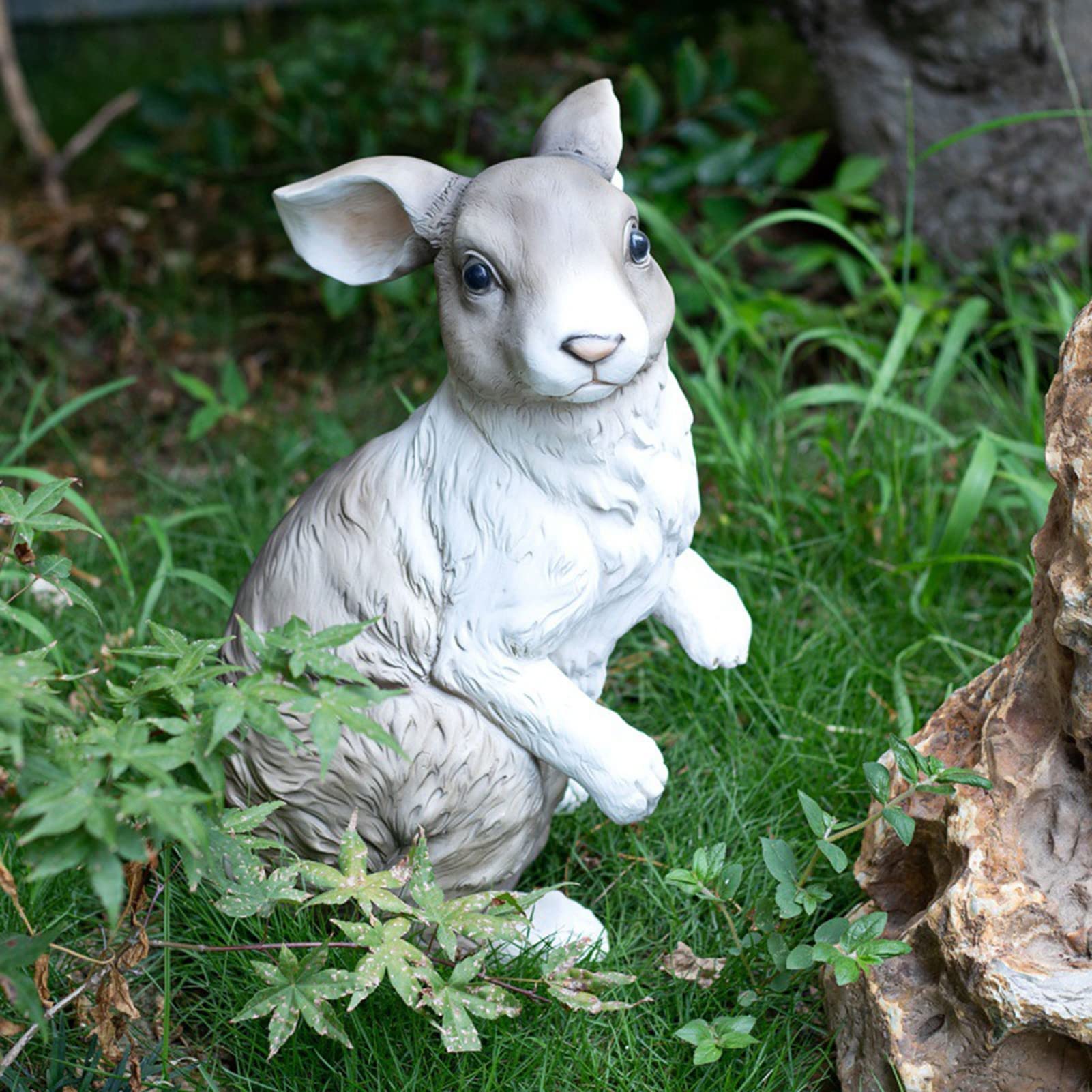 MFFIRE Garten Figur Simulierter Kaninchen Kunstharz Handwerk Sammler Tierfiguren Deko für Draußen Garten Miniaturen Skulpturen & Statuen Schmuckstück,Grau