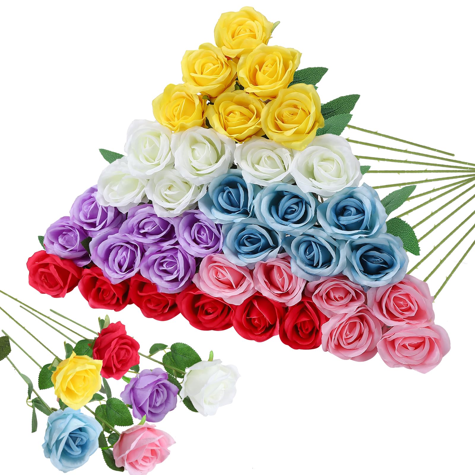 Hoemwarm 36 Pcs Mixed 6 Color Artificial Roses