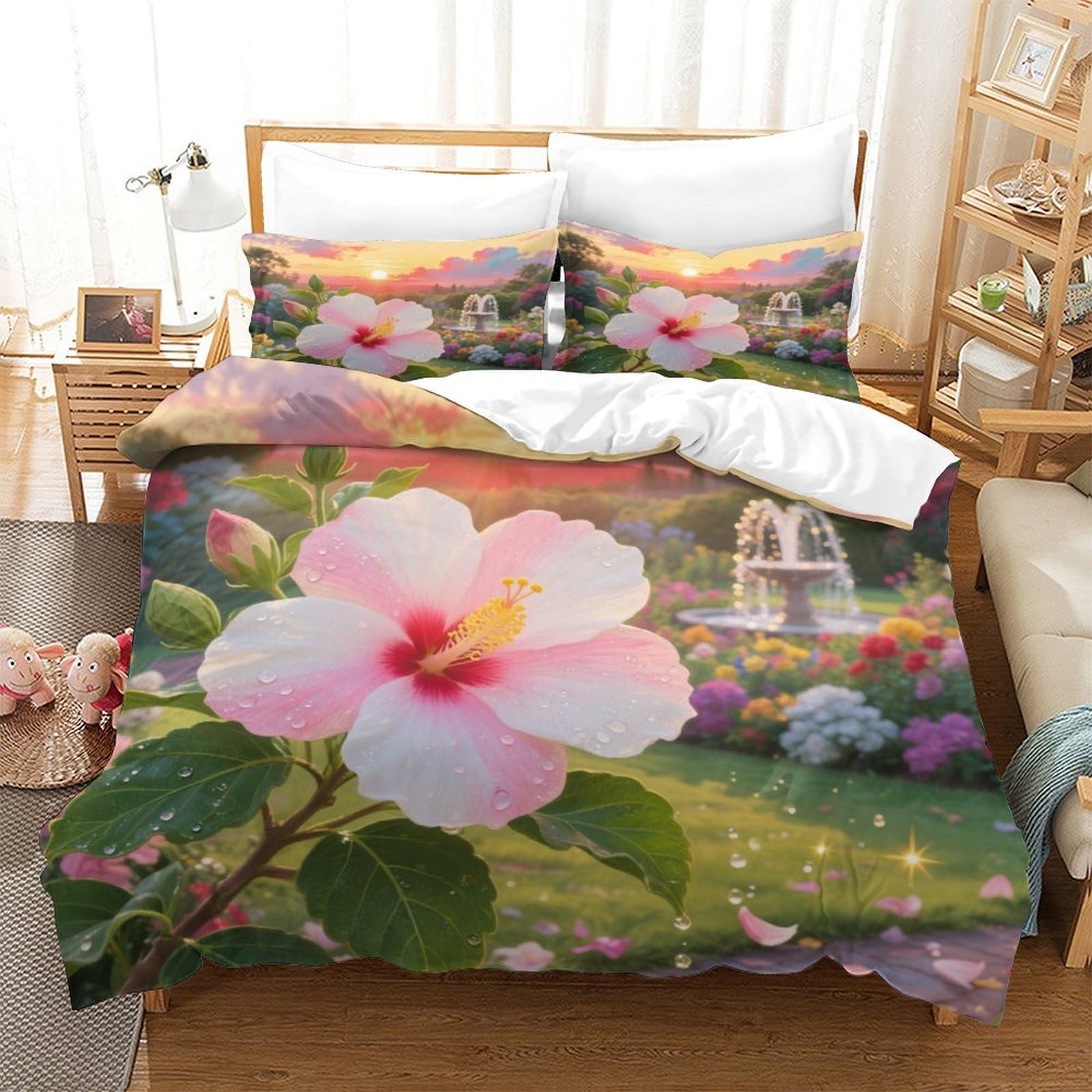 Housse de couette Hibiscus fermeture éclair linge de lit microfibre douce enfants ados