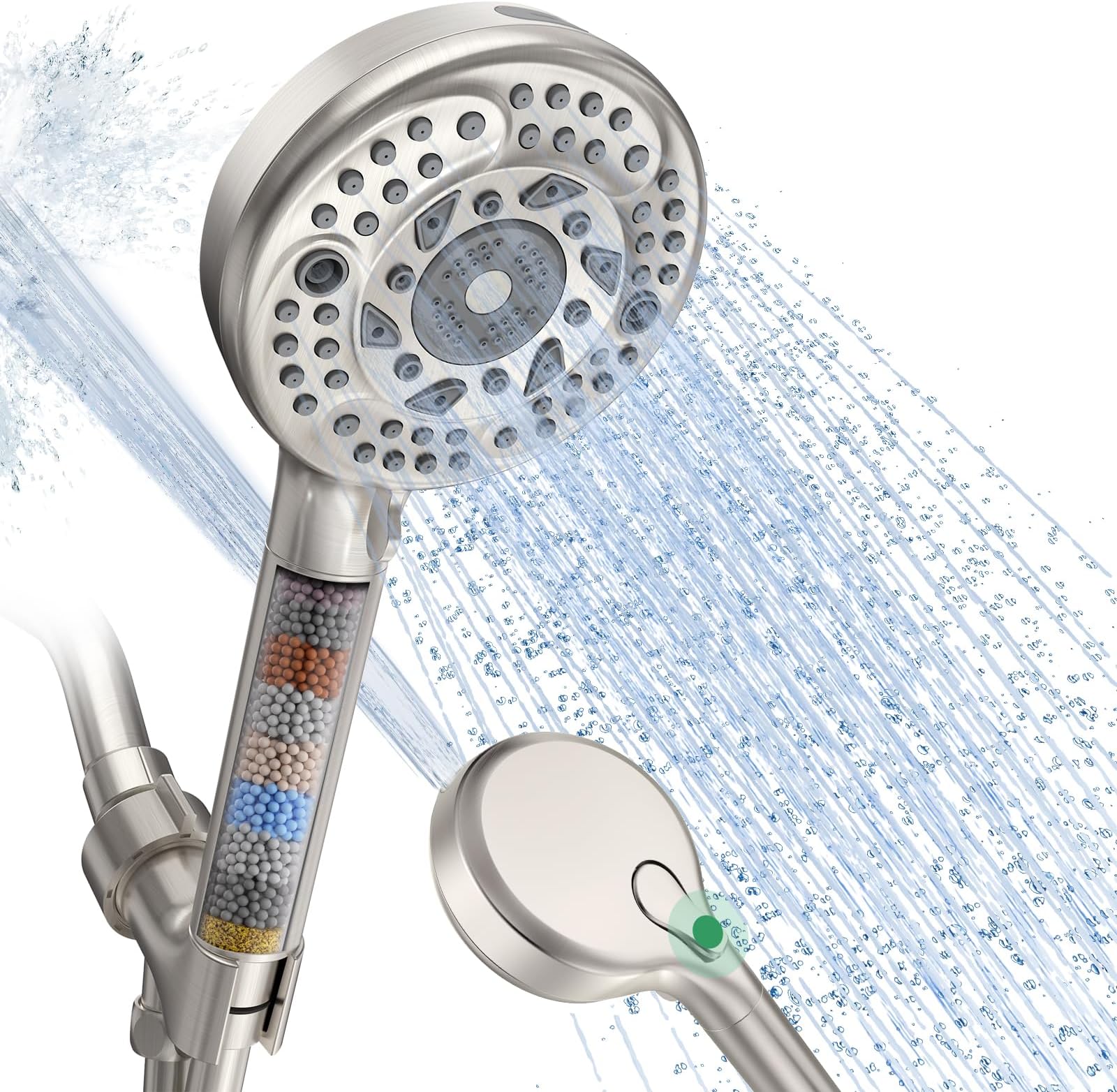 Filtered Shower Head with Handheld, 9-Spray Mode High Pressure Detachable Shower Head with Filters for Hard Water - Remove Chlorine Brushed