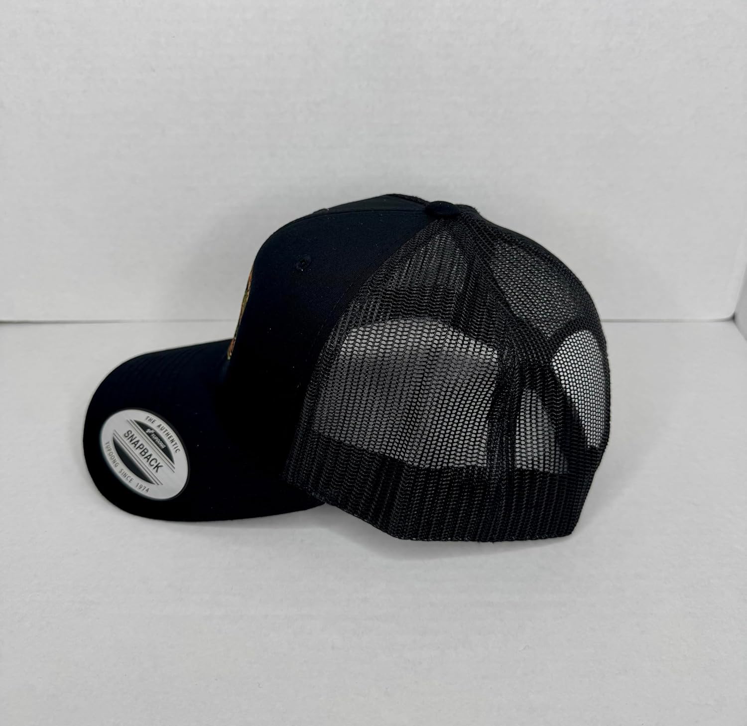 Snapback Trucker Hat with Outdoor Bear Design, Black Mesh Back, Adjustable