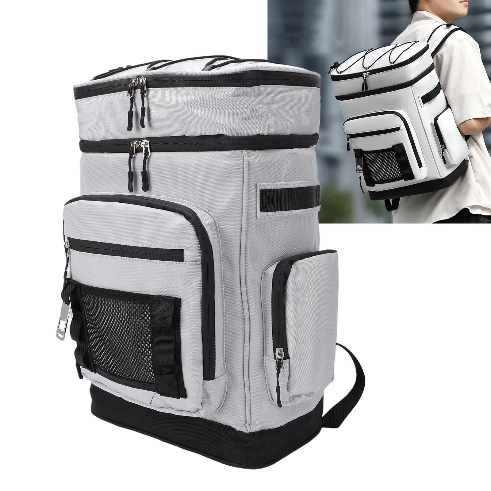 Sxhlseller Zaino Termico Isolato da 46 Litri |Borsa Termica Impermeabile a Tenuta Stagna per Viaggi in Campeggio, Picnic Sulla Spiaggia, Grigia 18,1x7,5x12,6 Pollici