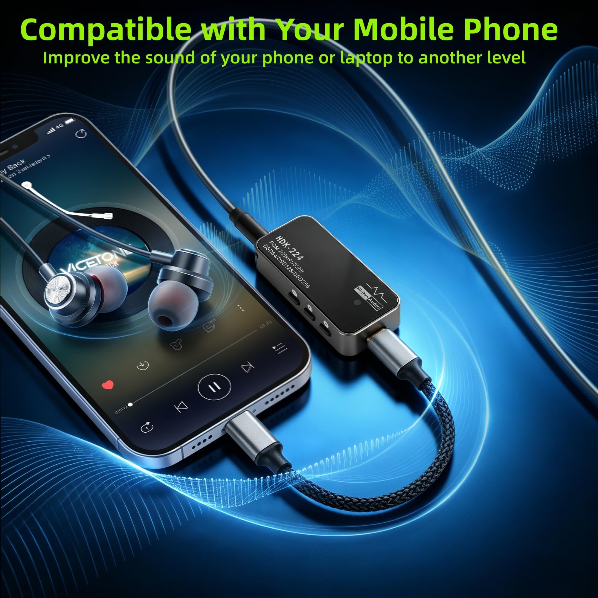 Dongle DAC USB C vers AUX pour ampli casque DS3 Sorties équilibrées 3,5 mm