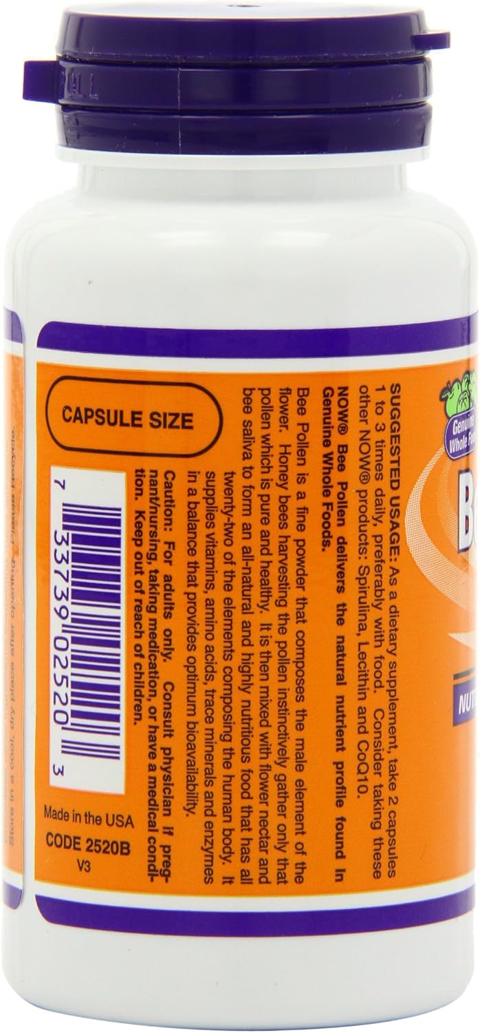 NOW Bee Pollen, 500mg, 100 Capsules (Pack of 3)