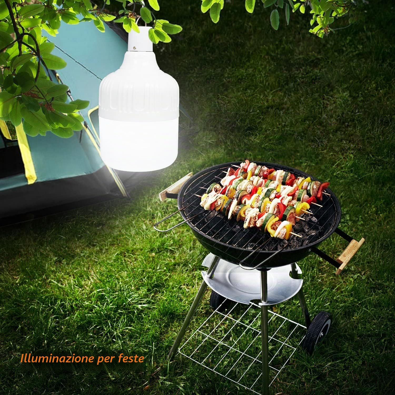 LETOUR 2 luci da campeggio, 5000 lumen, 60 W, ricarica USB, 5 modalità di illuminazione, per riunioni di famiglia, eventi all'aperto, feste di compleanno, campeggio
