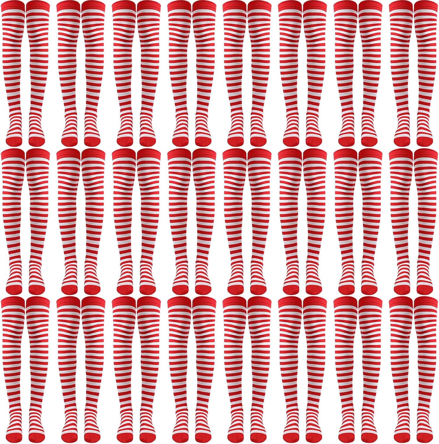 JaGely Christmas Costume Accessories for Women Red and White Striped Sock 27.6 Inch over The Knee Thigh High Stocking