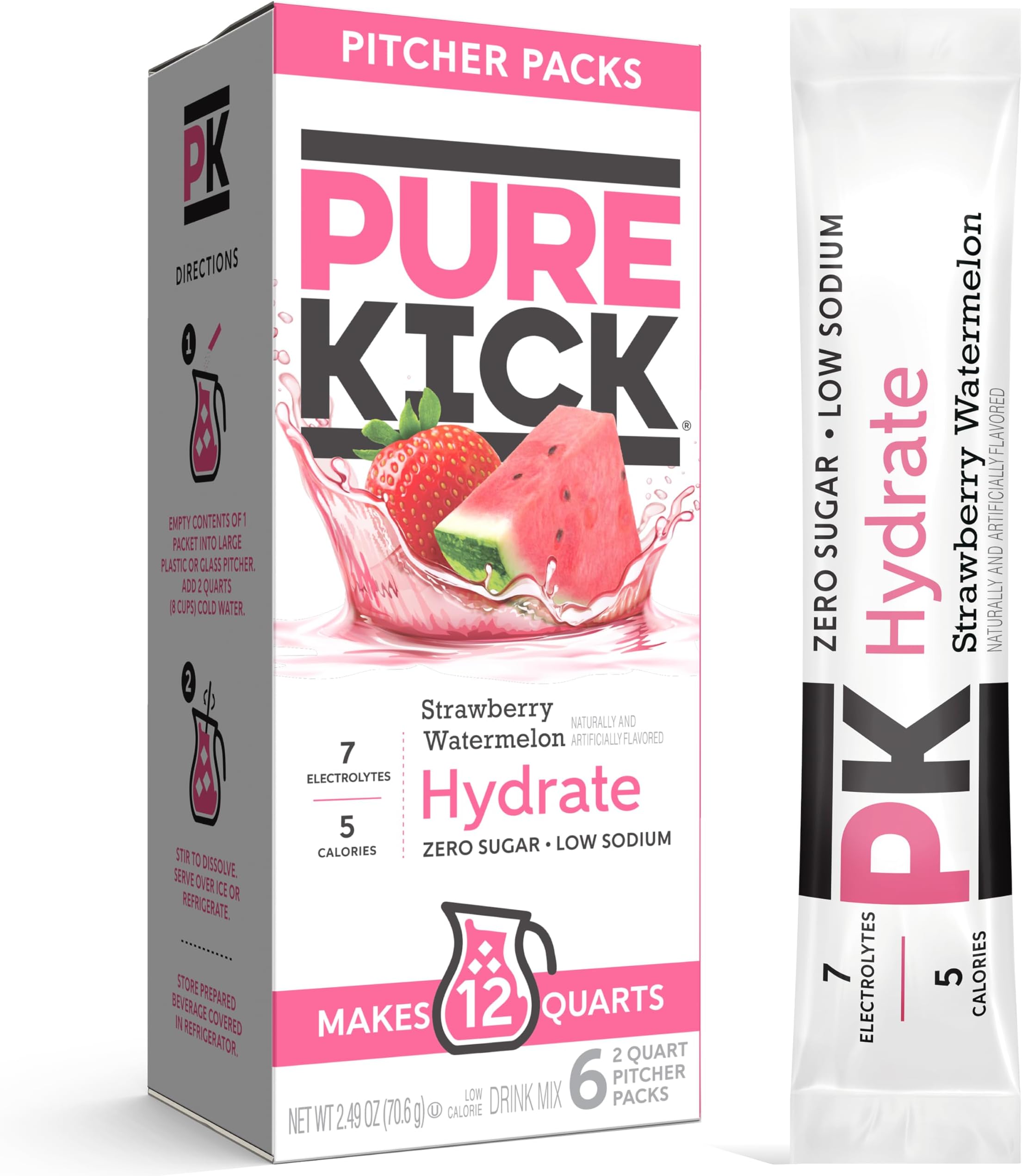 Pure Kick Hydration Pitcher Pack, Strawberry Watermelon, Includes 6 Packets, 1 Box, Makes 12 Quarts Total