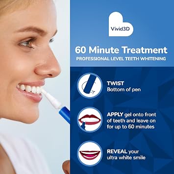 BioSwiss Vivid 3D Teeth Whitening Pens, 4 Pack White Mint Tooth Whitener Pen Set
