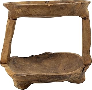 A&B Home Teak Wood Two-Tiered Tray - Wooden Two Layer Tray, Decorative Serving Tray, Kitchen Living Room Entryway Console Table Catchall Tray, 12" x 10" x 10"