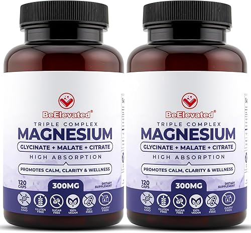 Suplemento de magnesio triple complejo  Complejo de magnesio de acción rápida con glicinato, citrato y malato para el bienestar general  Cápsulas