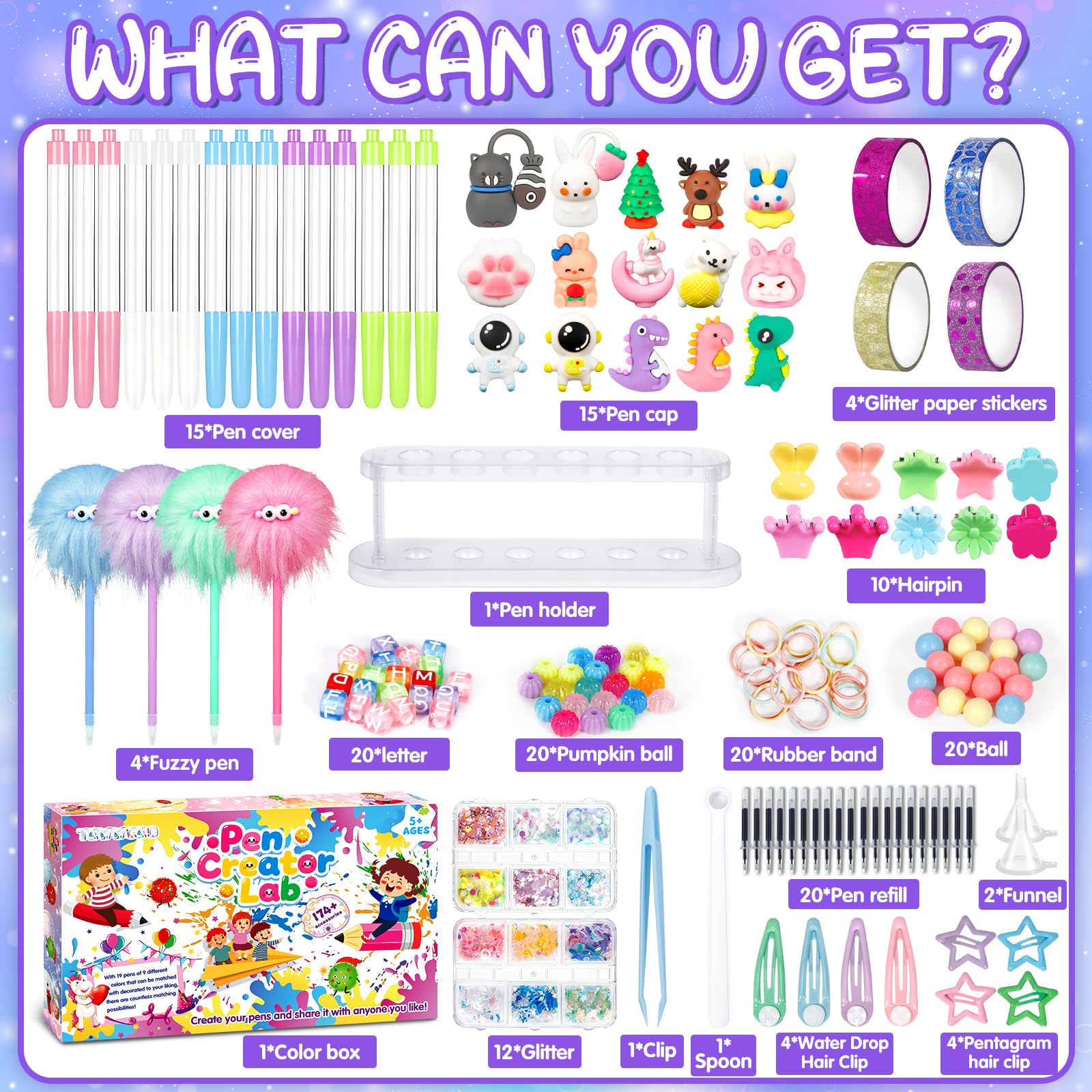 Kit de Création Stylo avec 170+ Accessoires, Atelier des Stylos Personnalisé, Activité Manuelle Enfants 5-12 Ans