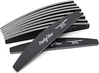 PrettyClaw | 10pc Professional Nail File 100/100 Grit Black Half Moon Acrylic Nail Files Plastic Center Double Sided Emery Board for Nails Washable 7 inch Nail File