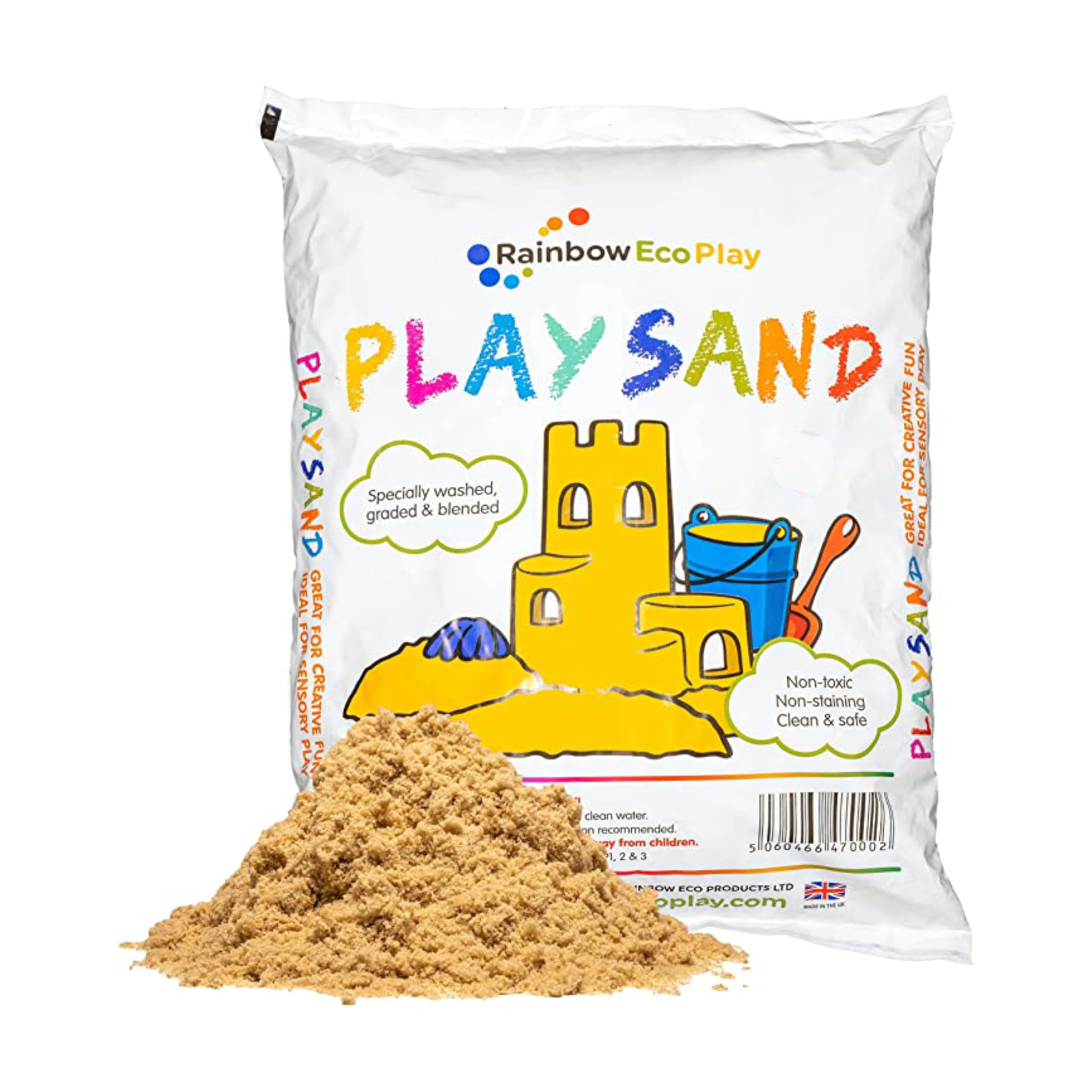 Rainbow Eco Play Sand - 15kg Natural, Non-Toxic Play Sand for Kids - Sandpit, Building, Childrens Toddler Sensory Play