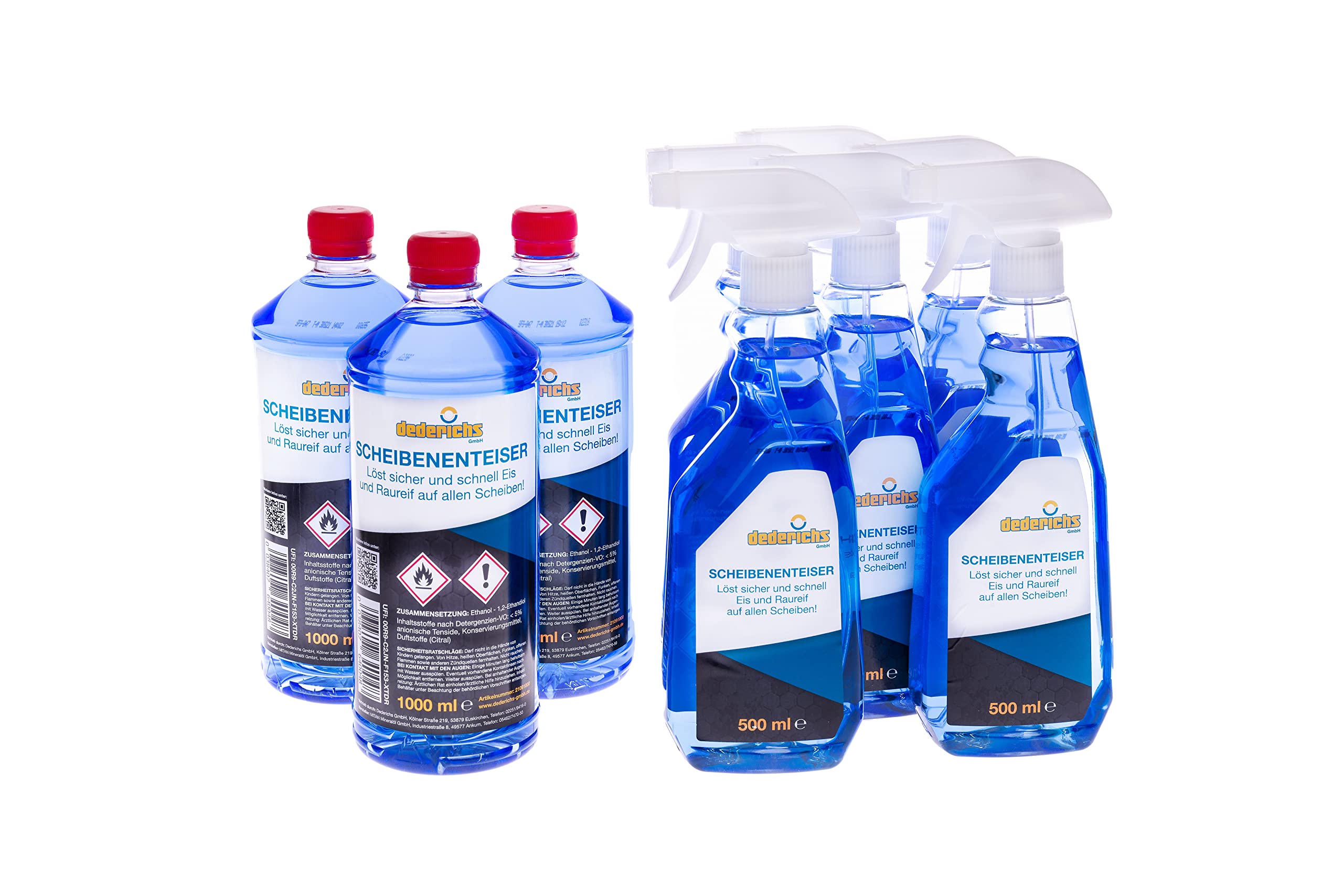 SmallParts Dederichs Scheibenenteiser 3 Liter inkl. Nachfüllflasche 3 Liter, sekundenschnelles enteisen von Scheiben einfach ohne kratzen,klare Sache & klare Sicht,9-teiliges Set