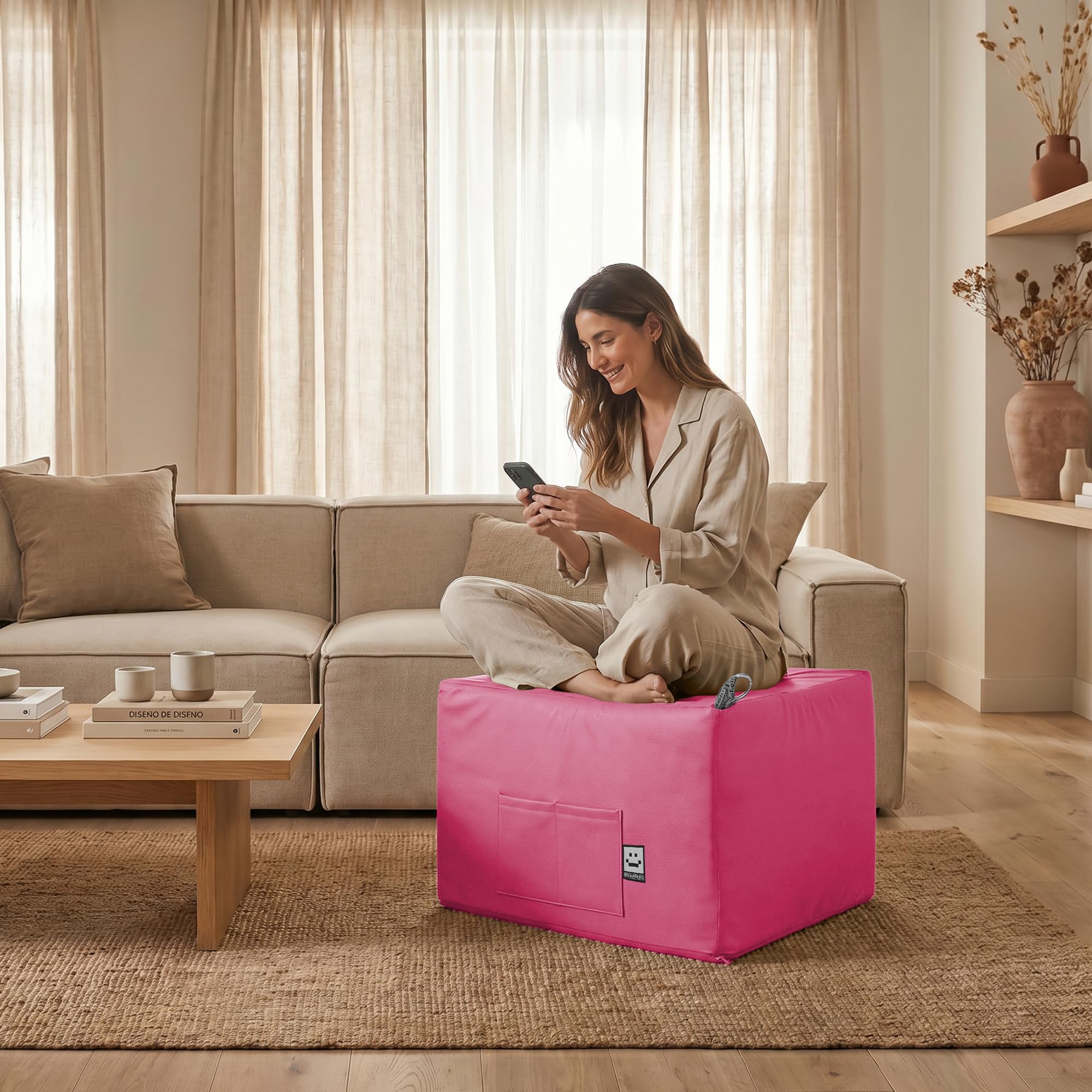 HAPPERS Puff Cama Auxiliar Confort Convertible 2 en 1 | Colchón Plegable para Invitados | Funda Lavable | para Salón o Dormitorio | Futón 195 x 130 cm - Fucsia