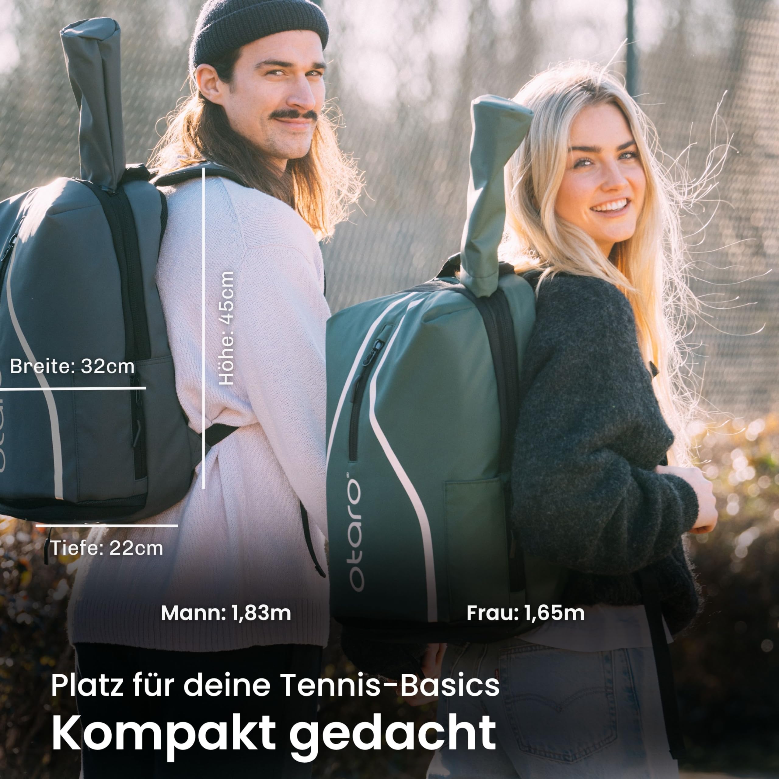 Otaro Tennis Rucksack mit Schuhfach & Laptopfach | 30 L | Tennistasche Herren & Damen inkl. Regenschutz | Tennisschläger Tasche für 2 Rackets | Tennisrucksack Kompakt & Alltagstauglich