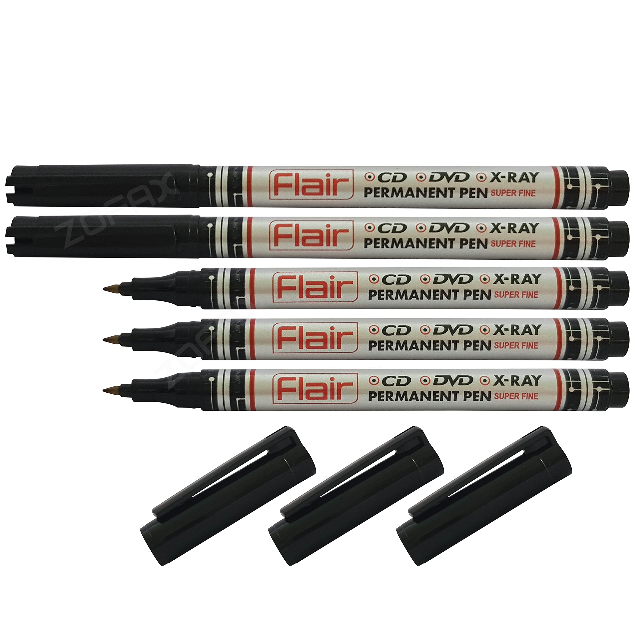 FLAFIN Permanent Marker Pens, BLACK, Fine Tip, Pack of 5, Write-4-All Multipurpose, Waterproof Ink, Smudge Resistant, Quick Dry, iVAIDEX Black Ball Pen