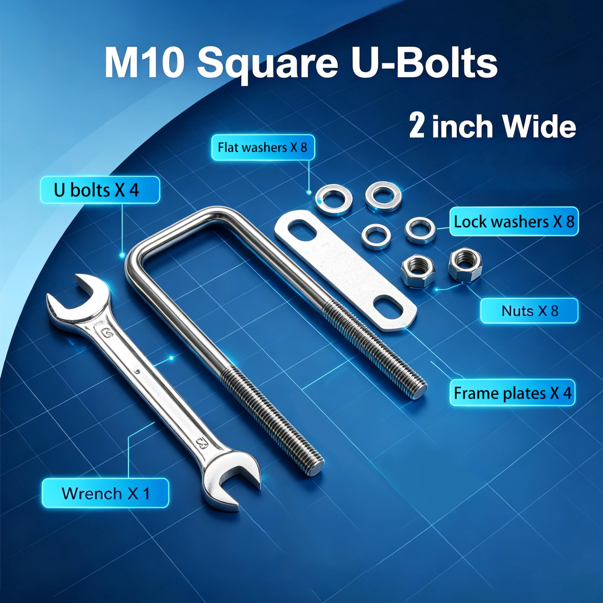 M10 Stainless Steel U-Bolts - 4 Sets -4