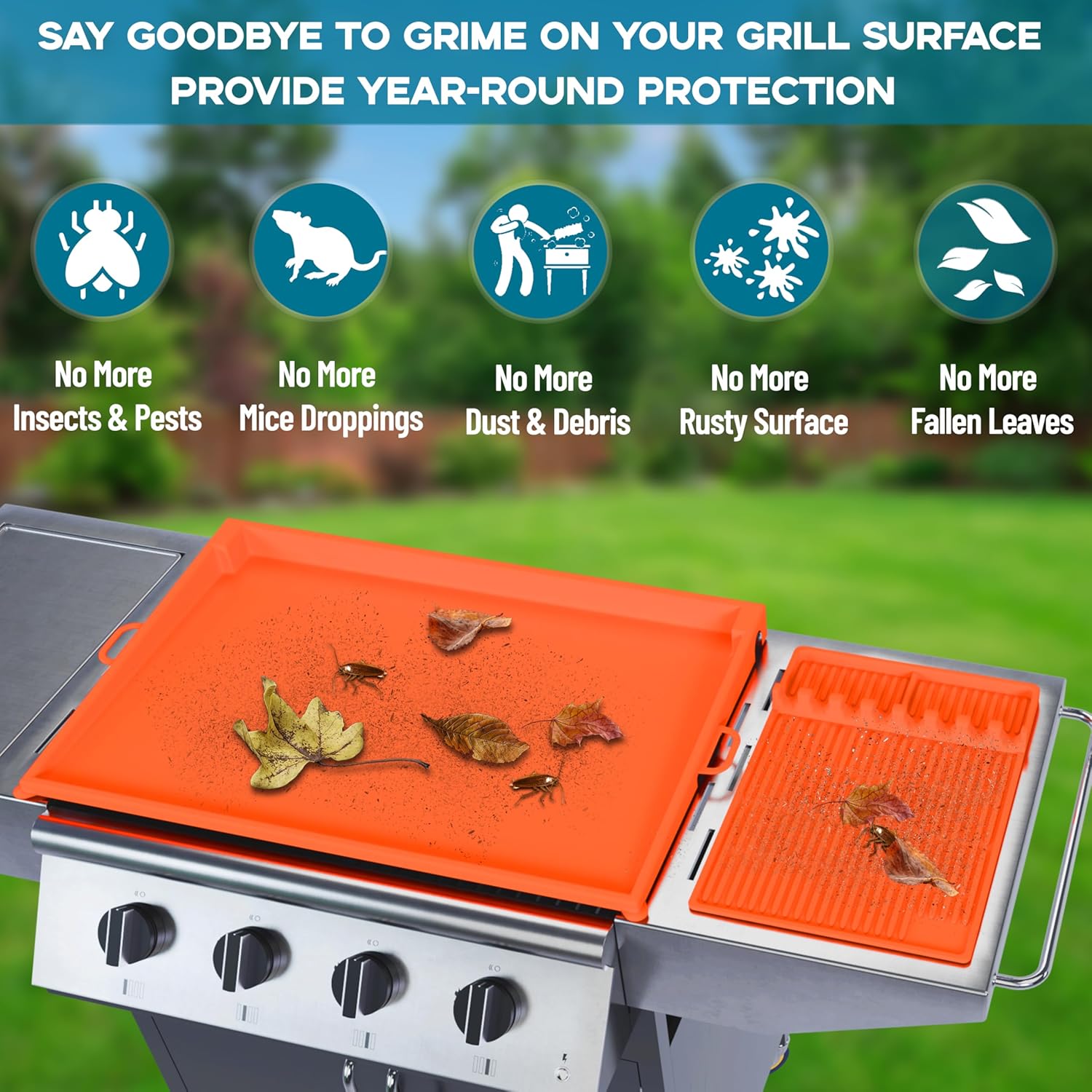36" Blackstone Silicone Griddle Cover & 16" Silicone Spatula Mat, Premium Food Grade Reusable Grill Mat for Comprehensive Protection, Protect Your Griddle from Dirt & Rust All Year Round