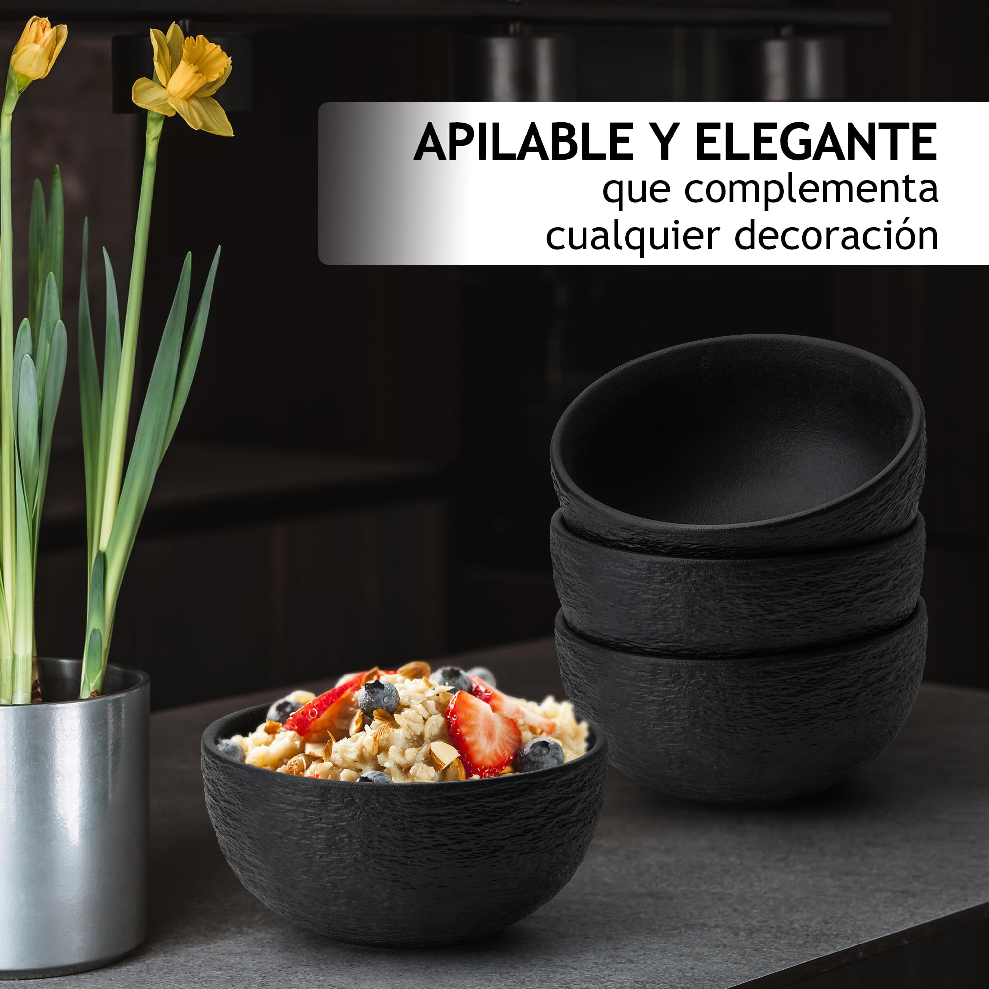 MIAMIO - Set 4 cuencos de cerámica (750 ml) - Oasis (Negro)