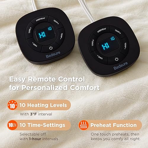 Vista 27 de Bedsure - Manta eléctrica tamaño matrimonial; térmica, de franela suave, calentamiento rápido, 10 ajustes de tiempo y 6 ajustes de calor; regalo 01