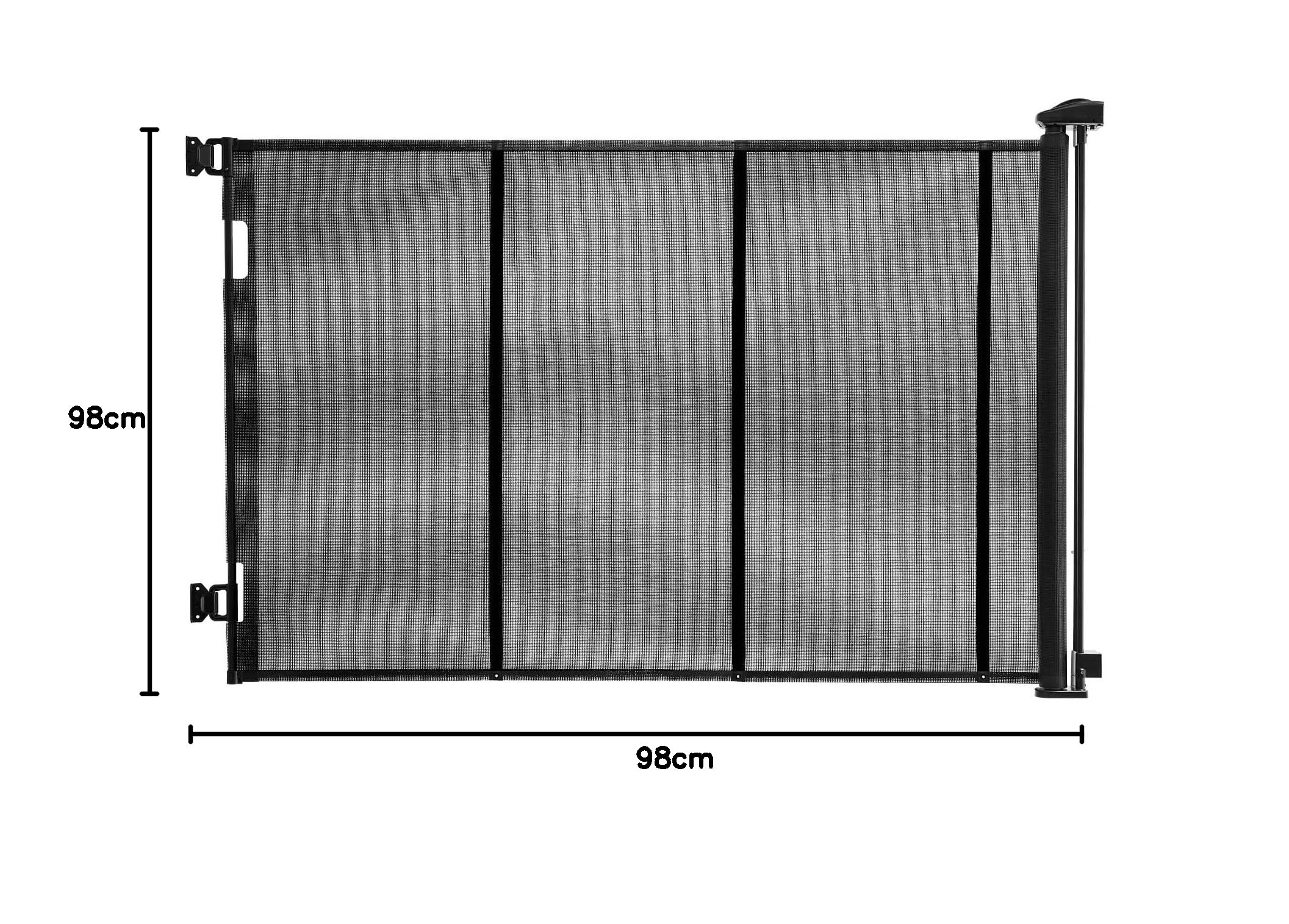 VEVOR Puerta Retráctil 430 x 106 cm, Valla de Seguridad para Perros, Panel de Malla Transpirable con Tiras de Fibra de Vidrio para Escaleras Interiores, Puertas, Pasillos, Salas de Juegos, Negro