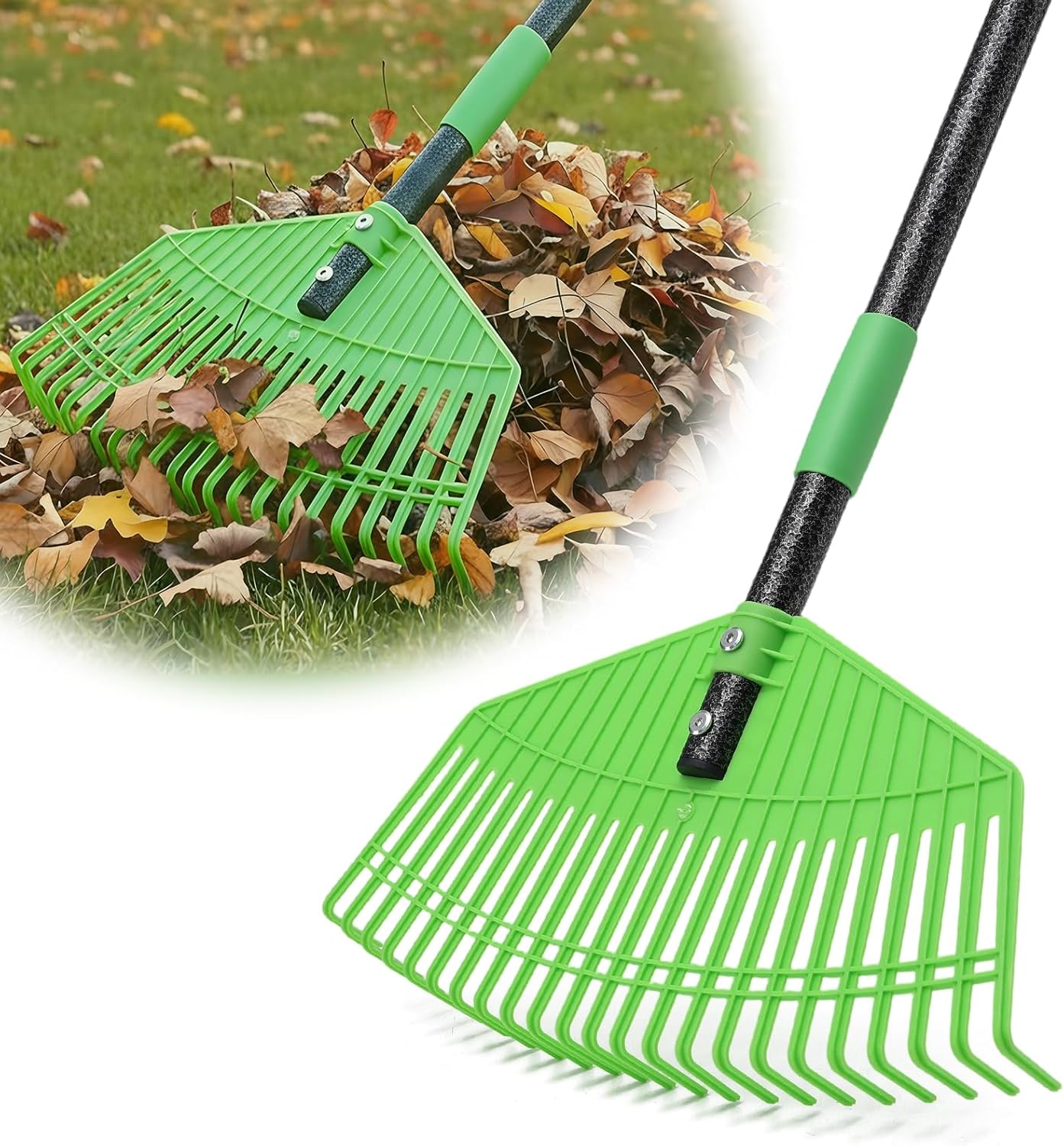 CogardenShower Lightweight Leaf Rake - 16.5" Wide, 65" Adjustable Handle, Gentle Lawn Rake for Leaves, Grass, Seniors, Kids