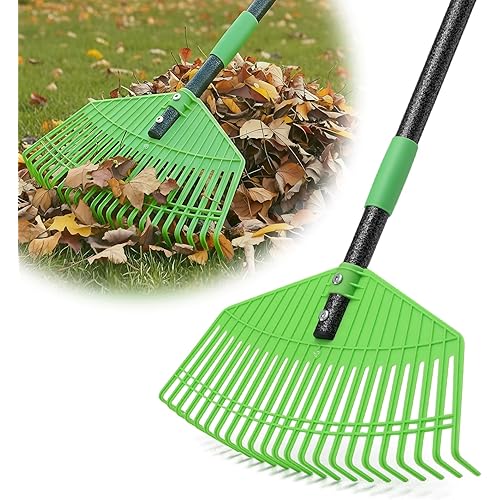 Lightweight Plastic Leaf Rake for Lawns - 16.5'' Wide Garden Rake for Leaves,Gentle on Lawn,65'' Adjustable for Women Seniors Kids,Outdoor Yard Rakes for Sweep Leaves,Grass, Pine Needle