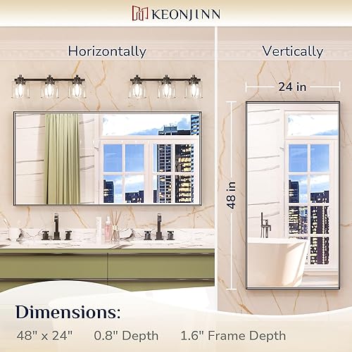 Miniatura 91 de Keonjinn Espejo de baño dorado de 48 x 36 pulgadas, espejo rectangular con marco de metal dorado cepillado, espejo de pared grande rectangular