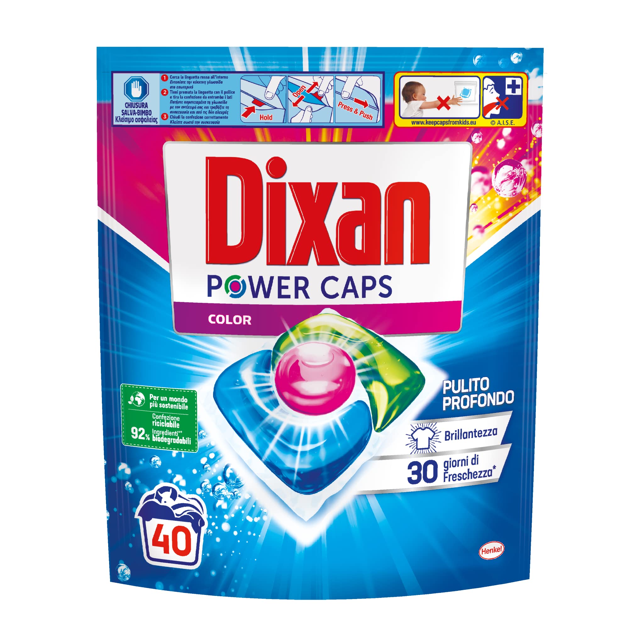Dixan Power Caps Color, Detersivo Lavatrice in Capsule, Confezione da 4 x 40 lavaggi