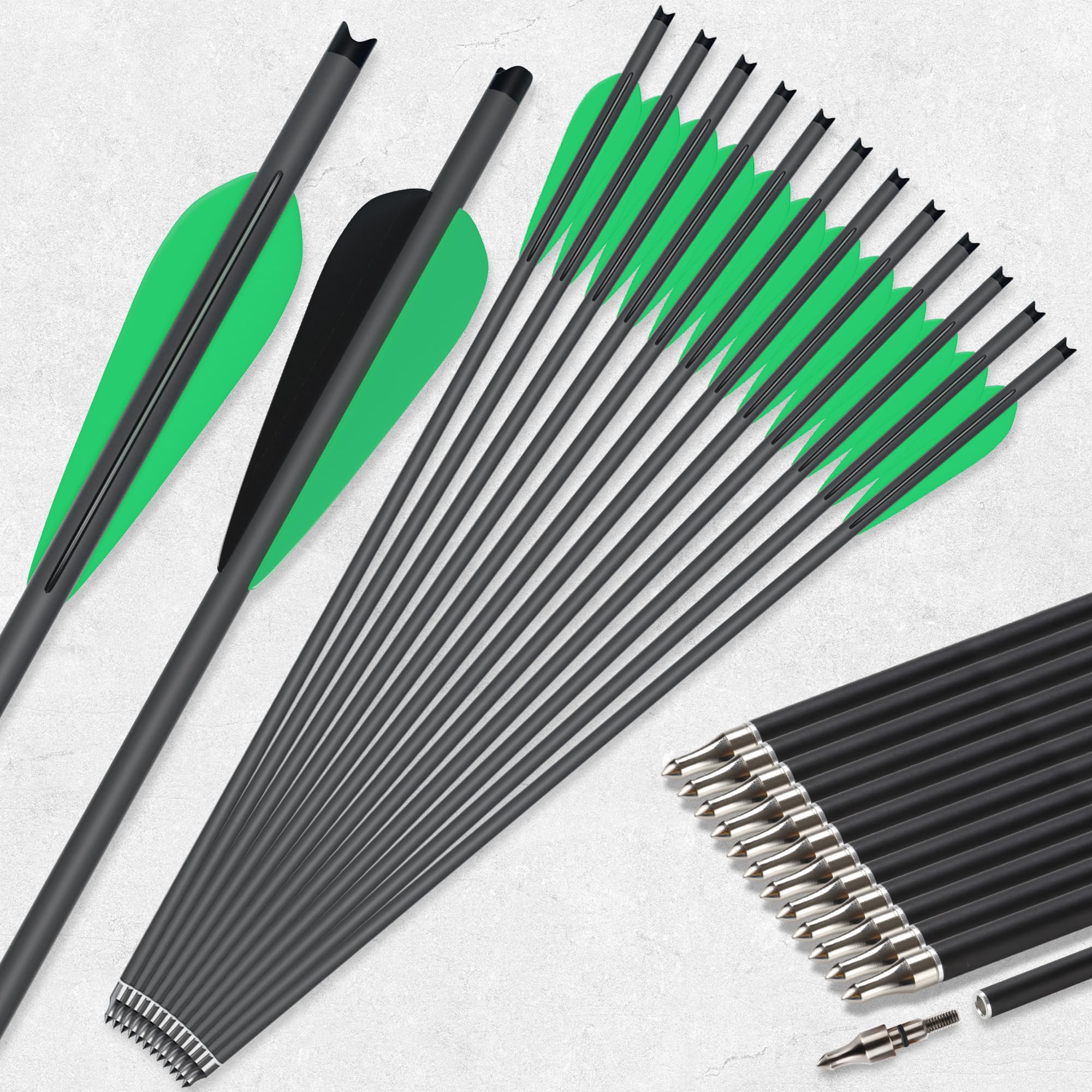 Flèches Carbone pour Arbalète 20" 8,8mm Pointes Acier - Set de Flèches Haute Performance Chasse Tir Précision