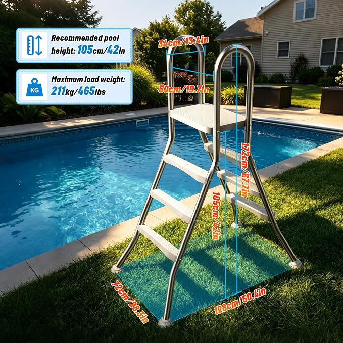 Escalera para piscina elevada acero inoxidable 3 peldaños 42 pulg miniatura 3