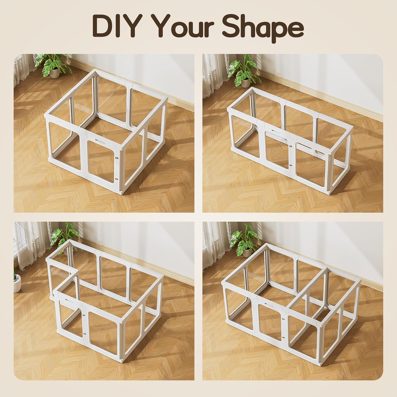 Jalove 12PCS Dog Playpen Clear Puppy Playpen Indoor, 30"H Easy Assemble Transparent Cat Small Pet Play Pen, Sturdy Plastic Dog Fence Crate Kennel Whelping Cage Enclosure for Small & Medium Dogs, White