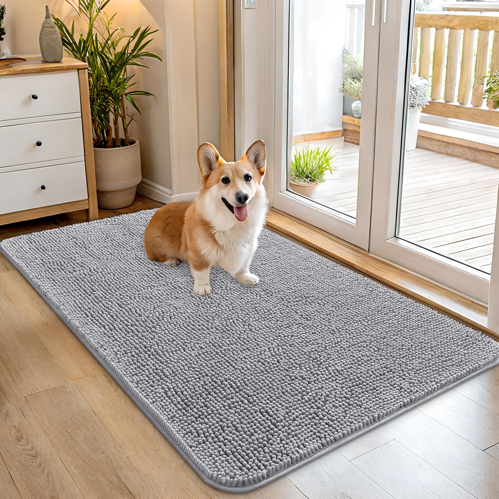 OLANLY Dog Door Mat for Muddy Paws 45x27, Super Absorbent Chenille Mud Mat