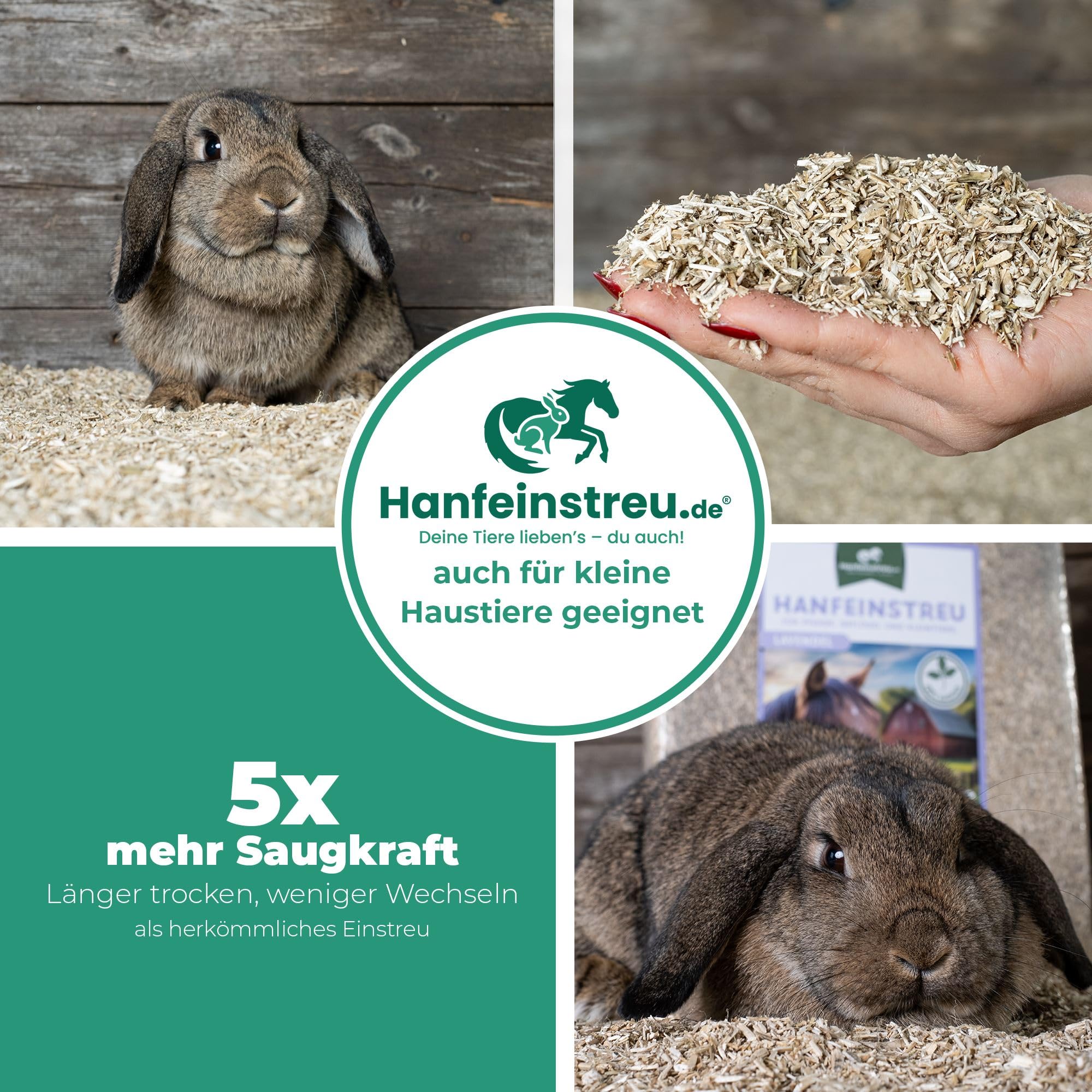 Hanfeinstreu für Kleintiere, Hühner und Pferde, 140 Liter, 100% Naturprodukt, Extrem Saugfähig, Staubarm, Geruchsbindend, Nachhaltig und Langlebig