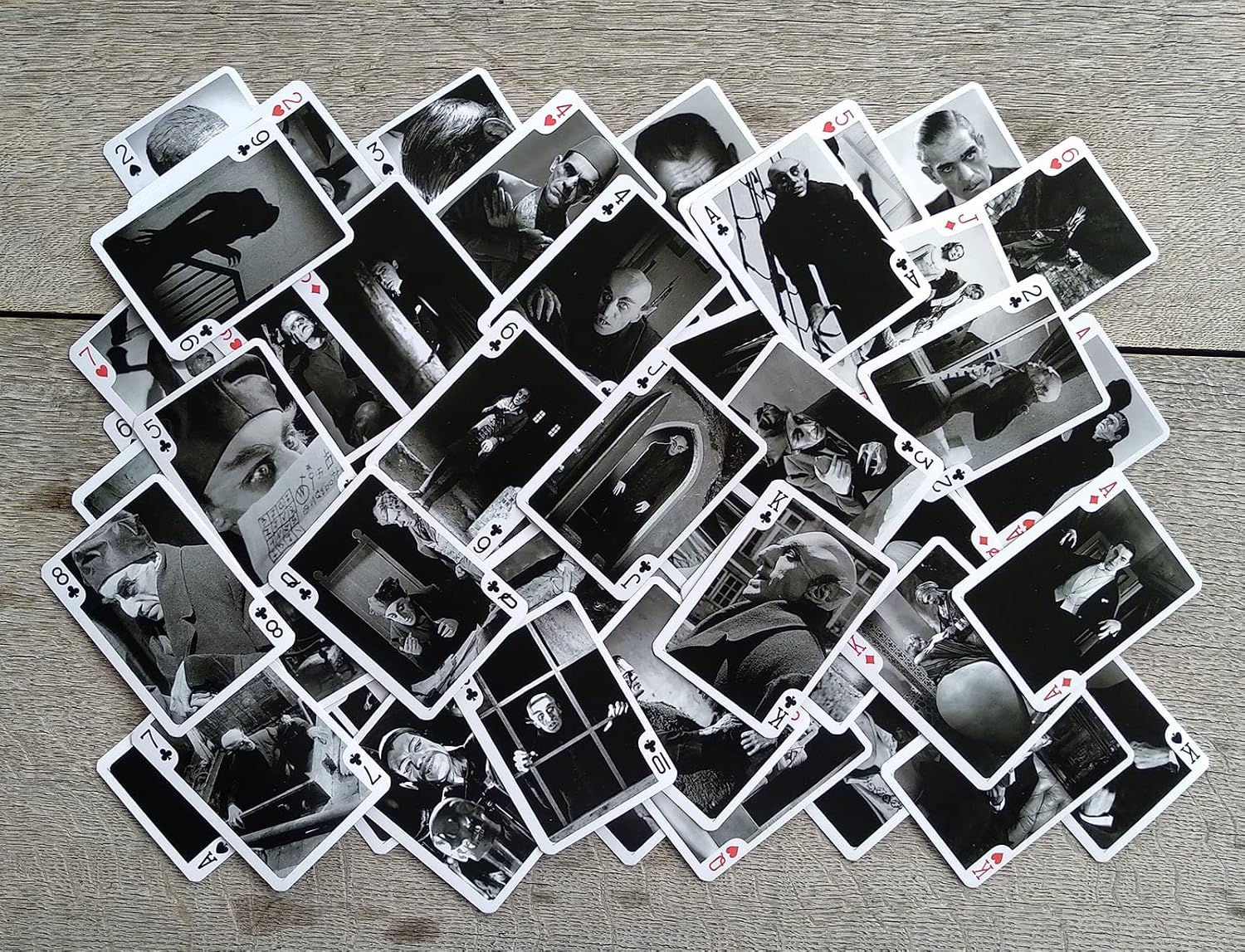 Silent Film Playing Cards (Poker Deck 54 Cards All Different) Vintage Horror Silent Film Still Photos Bela Lugosi Boris Karloff Dracula Nosferatu Frankenstein Halloween Thriller Horror Movie Posters