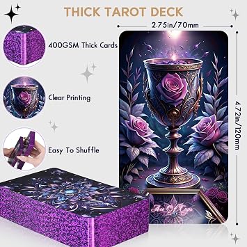 Tarot Cards Deck for Beginners with Guide Book Pretty Unique 400GSM Thick Purple Rose (Original) Tarot Oracle Cards with Embossed Edge Standard Size (4.75 * 2.75 in)