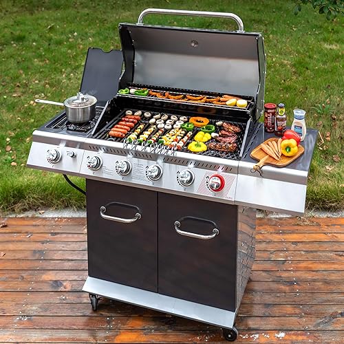 Miniatura 25 de Royal Gourmet GA5404H - Parrilla de gas propano de 5 quemadores con quemador lateral y estante de calentamiento, parrilla de barbacoa al aire libre